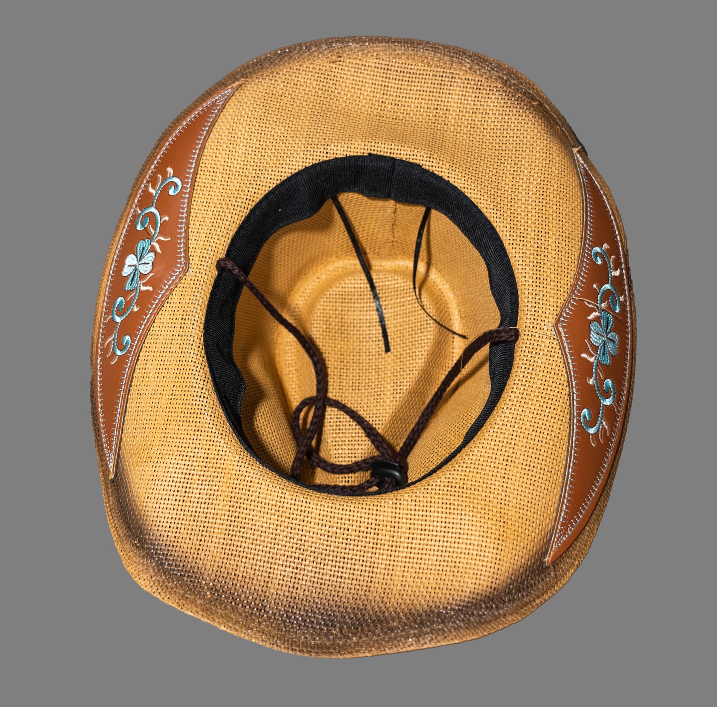 Leather embroidered flowers fragrant papyrus reed straw cowboy hat: