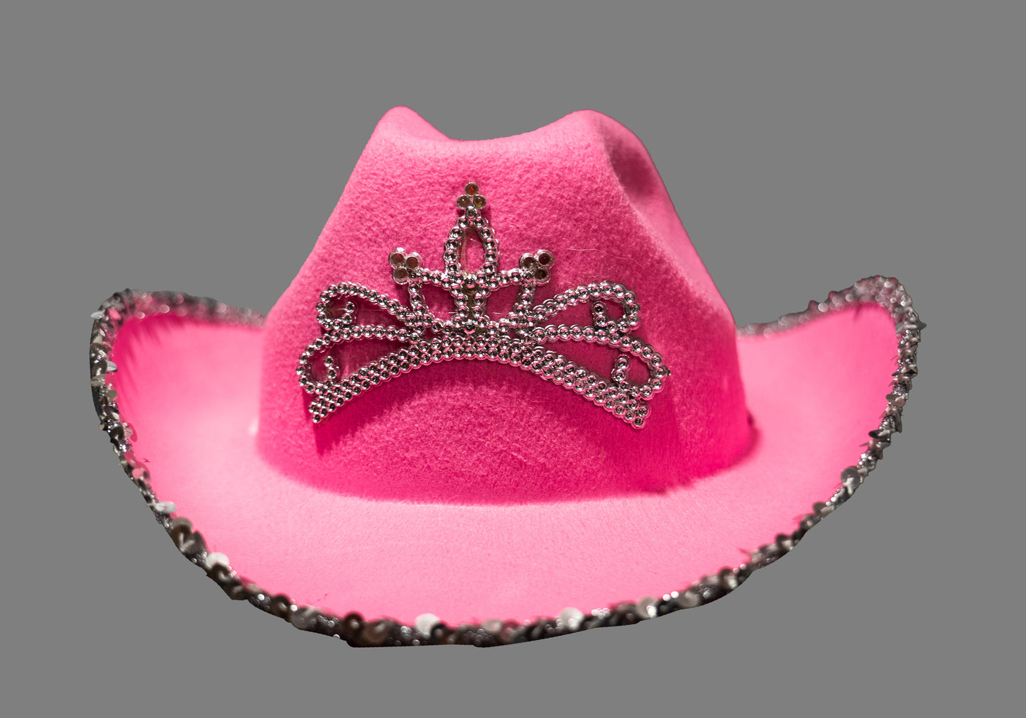 sequin glitter pink cowboy cowgirl party hat LED queen princess crown