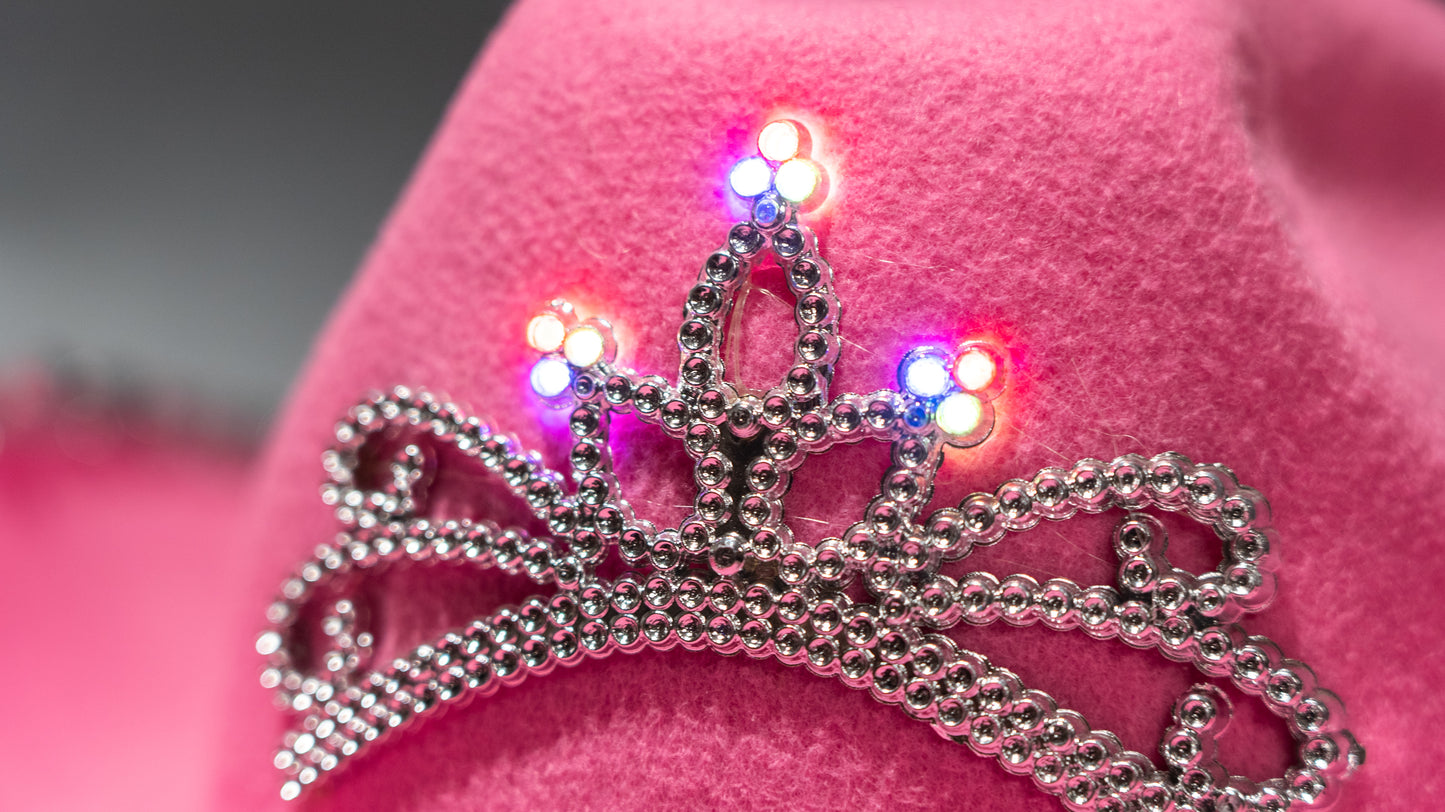 sequin glitter pink cowboy cowgirl party hat LED queen princess crown