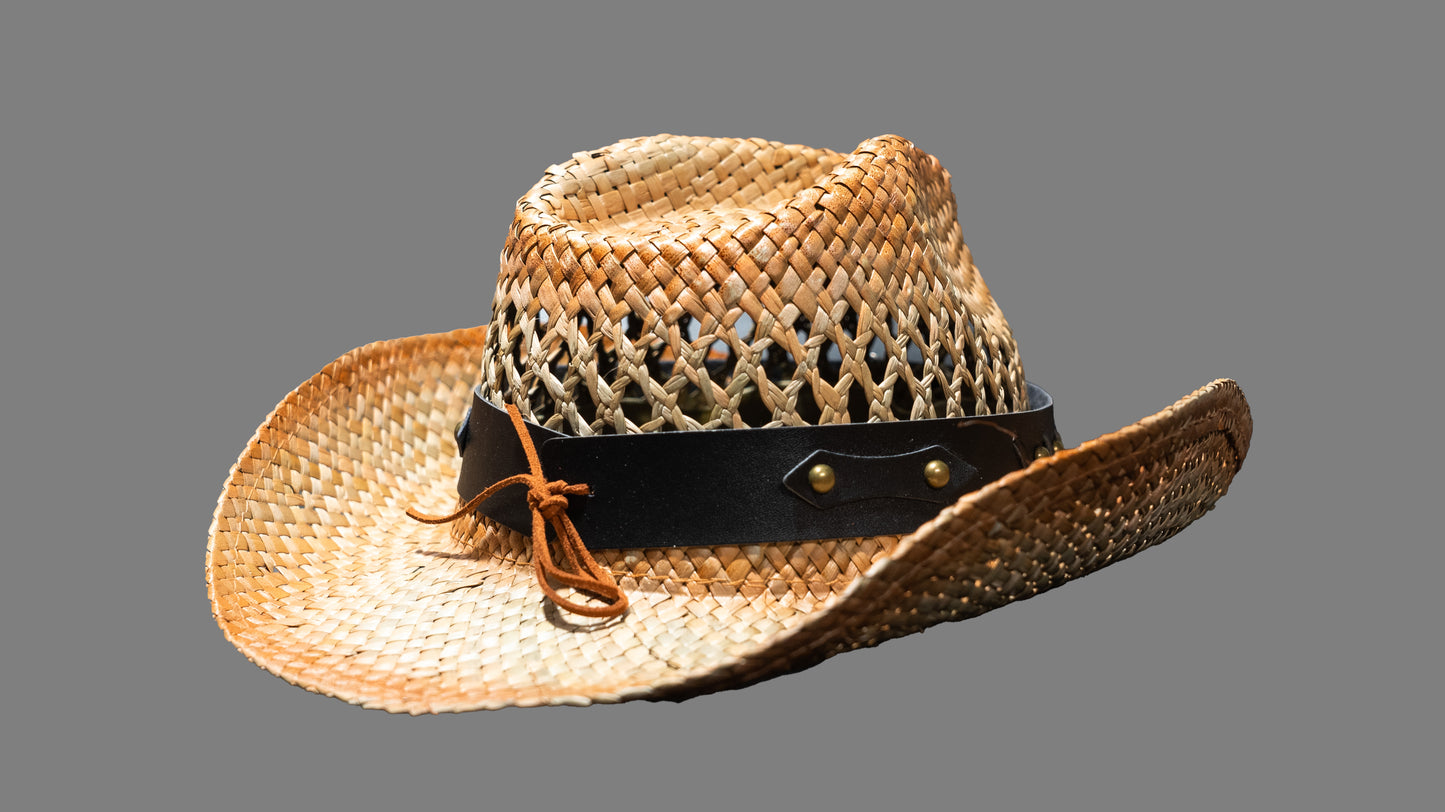 Cowhead leather band Hand-Woven Straw Cowboy Hat